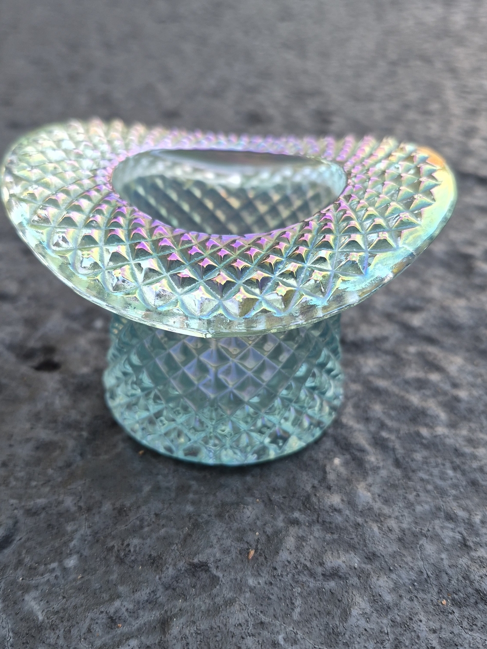 Vintage Fenton Iridescent Blue Glass Top Hat Figurine